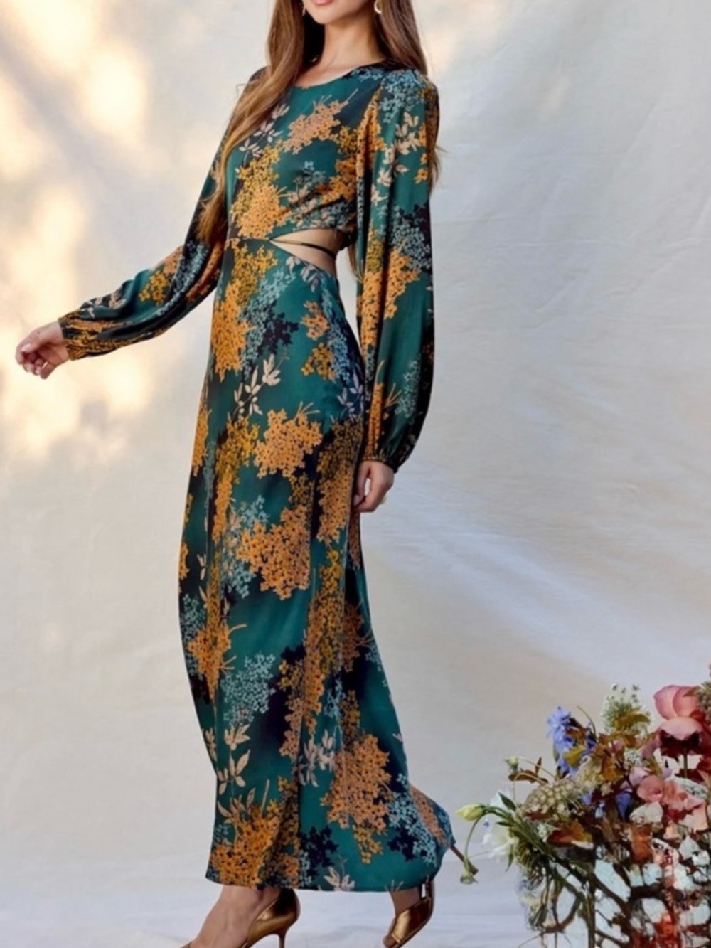 Astr Floral Maxi Dress in Teal and Burnt Orange - Picture 2 of 15